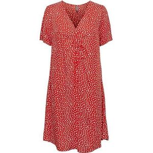 PCNYA SS V-hals korte jurk BC, Poppy Red/Aop: hearts, XS
