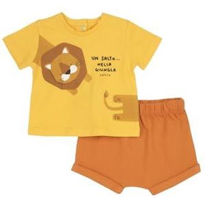 Chicco, Set voor jongens, T-shirt en shorts, met schattige en schattige patronen, ontworpen in Italië, babykleding van 0-24 maanden, cadeau-idee voor geboorte, Oranje, 3 Maanden