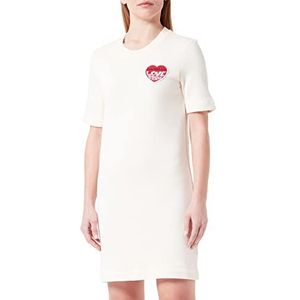 Love Moschino Damesshort in T-vorm aangepast met geborduurde Love Storm Knit Effect Heart Patch Jurk, crème, 44