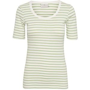 KAFFE Dames-T-shirt met korte mouwen gestreepte slim fit, Chalk/Fair Green Stripe, XXL