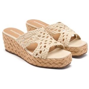 GIOSEPPO - Brimfield - Sandalen - Ivoor - Gevlochten Leer en Jute Sleehak