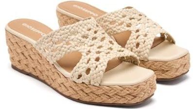 GIOSEPPO - Brimfield - Sandalen - Ivoor - Gevlochten Leer en Jute Sleehak