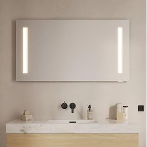 Loevschall Badkamerspiegel met stopcontact en licht, vierkante badkamerspiegel met verlichting, 120 x 65 cm, led-spiegel met twee ledstrips, badkamerspiegel met verlichting