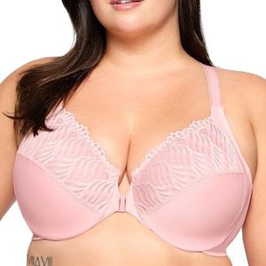 Glamorise Vrouwen Plus Size Front-Close T-Back Wonderwire Onderdraad #1246, Roze Blush, 120D