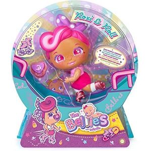 The Bellies from Bellieville - Bellie Roxy Roll, babypop, pin-up-look met roze haren en skaten, inclusief roze luier en fopspeen, speelgoed voor kinderen vanaf 3 jaar, Famosa (700017075)