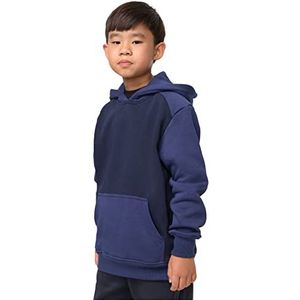 Urban Classics Jongens Jongens 2-kleurige Fake Raglan Hoody Pullover met capuchon, midnightnavy/donkerblauw, 134/140