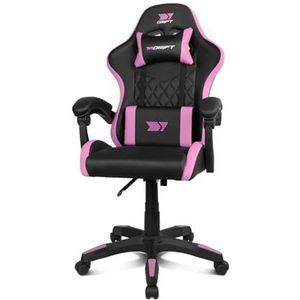 DRIFT GAMING DR35 - professionele stoel, kunstleer, gevoerde armleuningen, zuiger klasse 3, versterkte nylon sokkel, swingsstoel, in hoogte verstelbaar, lenden-/nekkussen, zwart/roze