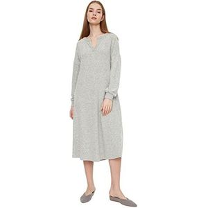 TRENDYOL Dames Woman Loungewear Maxi Standaard V-hals gebreide jurk, grijs, L
