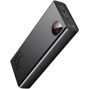 Baseus Externe accu, 20.000 mAh, 65 W powerbank voor laptop, PD 3.0/QC 4.0, USB-C-powerbank, drie uitgangen, snel opladen, met led-display voor iPhone/Samsung/Macbook/iPad Pro