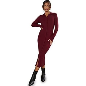 Chi Chi London Knoop Door Rib Polo Midi Jurk in Bourgondië, Bordeaux, M