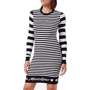 Love Moschino Dames Lange Mouwen Tube Gemengde Wool Jurk, Wit Zwart, 38