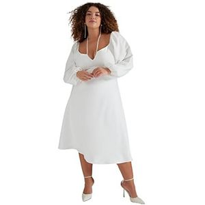 Trendyol FeMan A-lijn Relaxed fit Geweven Grote maten jurk, wit,50, Wit, 48 grote maten
