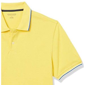 Amazon Essentials Men's Poloshirt van piqué-katoen met slanke pasvorm, Geel/Blauw/Wit, L