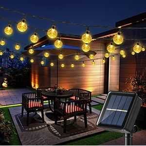 Joomer Globe Solar String Lights, 75ft 100 LED Solar Globe Lights Waterdicht 8 Modi Crystal Ball Verlichting voor Patio Gazon Tuin Bruiloft Party Kerstdecoratie (Warm Wit)