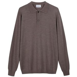 Diana Studio, Basic poloshirt voor heren, 100% merinowol, effen, lange mouwen, maat L, regular fit, Beige/Taupe, L