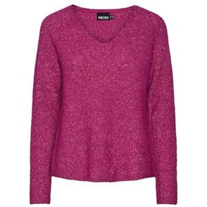 PIECES Gebreide trui voor dames, V-hals, festival fuchsia, XL