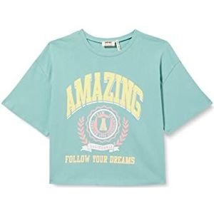 Koton Oversized bedrukte katoenen T-shirt met korte mouwen voor meisjes, groen (786), 4-5 Jaar