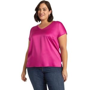 Fiorella Rubino: T-shirt van satijn en jersey, curvy size Spring Summer 24, fuchsia, L Grote maten
