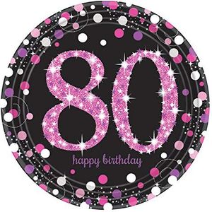 Amscan 9901754 glinsterend roze papieren borden voor 80e verjaardag - 23 cm - 8 stuks