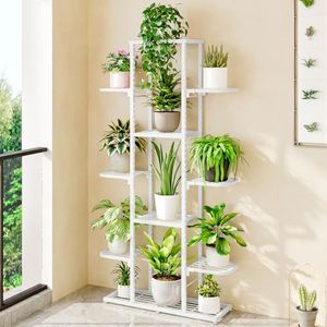 Zstar Bloemenstandaard, plantenstandaard, 7 etages, metaal, binnen, buiten, meerlaagse bloemenrek, plantentrap, hoekrek, staand voor tuin, balkon, decoratie, wit