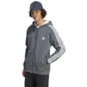 adidas Heren Essentials Fleece 3-Stripes Full-Zip Hoodie, grey heather, M