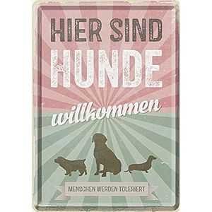 Nostalgic-Art Retro wenskaart, honden welkom, cadeau-idee voor hondenbezitters, metalen ansichtkaart, mini-blikken bord in vintage design, 10 x 14 cm