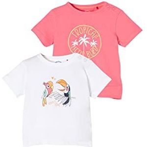 s.Oliver Unisex - Baby 2-pack T-shirts met print op de voorkant, wit/roze, 68 cm