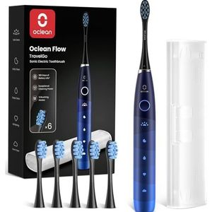 Oclean Sonic Electric Toothbrush TravelGo FlowSet, 180 Days Battery Life, 76000 VPM Motor, 5 Modes, Waterproof, USB C Rechargeable, 6 Replacement Heads & Travel Case, Eco-friendly Packaging, Blue