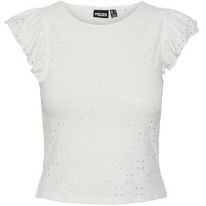 Pcmimi Sl ronde hals Frill Top Bc, wit (bright white), XS