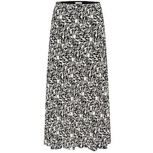 Part Two Damesrok, midi-lengte, A-lijn fit, comfortabele taille, bedrukte stof, Zwarte textuurprint, 34 NL