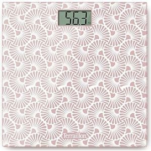 TERRAILLON - ONE SAKURA – elektronische personenweegschaal, compact en ultradun, glasplaat 27 cm x 27 cm, lcd-display, capaciteit 160 kg, schaal 100 g, Sakura-zeefdruk