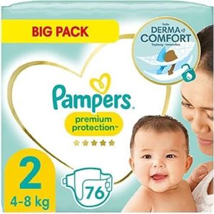 Pampers Baby luiers maat 2 (4-8 kg) Premium Protection, Newborn Mini, grote verpakking, beste comfort en bescherming voor de gevoelige huid, 76 stuks