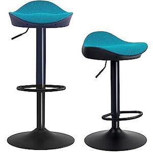 Kidol & Shellder Barkruk Eetkamerstoelen, set van 2, zwart, groenblauw fleece, teddy, in hoogte verstelbaar, van PU en metaal, voor huis, keuken, aanrecht, bistro