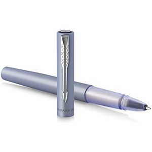 PARKER Vector XL Rollerball Pen | Metallic Zilver-Blauw Lak op Messing | Fijne Punt Met Zwarte Inkt Vulling | Geschenkdoos