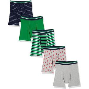 Amazon Essentials Men's Boxershort zonder label, Pack of 5, Groen/Heidegrijs/IJslolly/Stippen/Streep, L