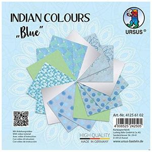 URSUS 41256102 Indian Colours Blue, met 10 natuurlijk papier en 5 vellen tekenpapier, eenzijdig bedrukt, met metaaleffect en glitter veredeld