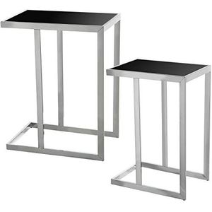 DRW Set van 2 tafels, metaal en hout, MDF, roestvrij staal, 49,5 x 31,5 x 64 cm, 41 x 28,5 x 58,5 cm
