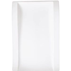 Villeroy & Boch New Wave platte borden, hoekig, porselein, wit, gourmetbord 37 x 25 cm, 4