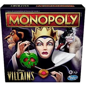 Monopoly Hasbro Villains Edition-spel voor kinderen van 8 jaar en ouder, speelt als een slechte Disney-klassieker, F0091 (Italiaans)