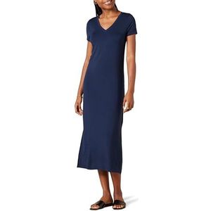 Amazon Essentials Dames Jersey V-hals Korte Mouw Midi Lengte Jurk, Navy, Medium