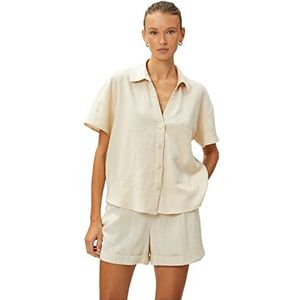 Koton Dames korte mouw Pocket Linen Blended Shirt, beige (063), 34