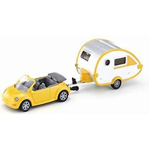 siku 1629, Car with Trailer Caravan, Metal/Plastic, Yellow/Silver, Detachable caravan