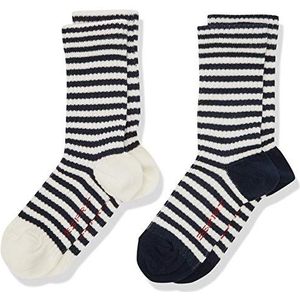 ESPRIT Sporty Stripe Unisex sokken voor kinderen, biologisch katoen, blauw, wit, roze, andere kleuren verkrijgbaar, strepen, 2 paar, blauw (marine 6120), 23-26