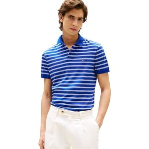 Tommy Hilfiger Men's Interlock Stripe Regular Short Sleeve Polo,Wedge Blue Strip Small
