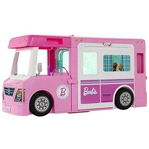 Barbie 3-in-1 Droomcamper, circa 91 cm, Ombouwbare Camper met Zwembad, Truck, Boot en 50 Accessoires, Geweldig Cadeau voor Kinderen van 3-7 Jaar, GHL93