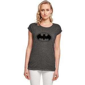 Merchcode Dames T-shirt Batman - Monochrome Logo T-shirt, Loose Fit, 100% Katoen, antraciet, XS