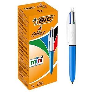 BIC 4 Colours Mini Balpennen met Kliksysteem Medium Punt (1,0 mm) - Doos van 12 Stuks