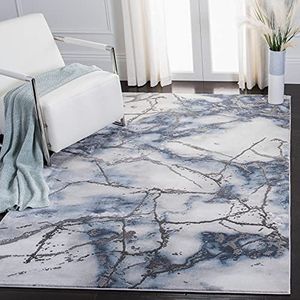 SAFAVIEH Hedendaags tapijt voor woonkamer, eetkamer, slaapkamer - Craft Collection, korte pool, grijs en blauw, 122 x 183 cm