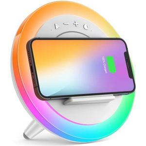 Silent Bluetooth speaker, bedside lamp with wireless charger, the best creative gift festival for girls, boys, fathers and mothers (wireless charging 5W), white