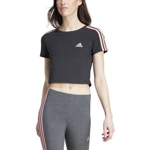 adidas Dames Essentials 3-Stripes Crop Tee, black/semi pink spark, L
